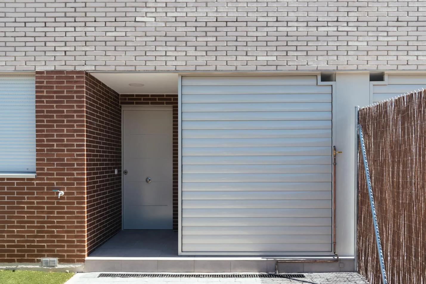 A small white garage door