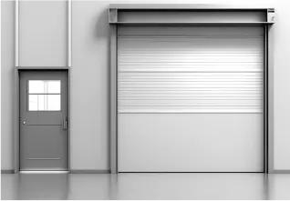 A white roll-up garage door