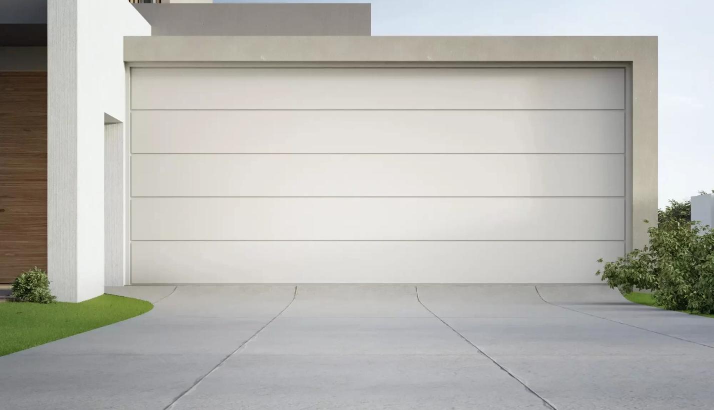 An off-white sectional garage door