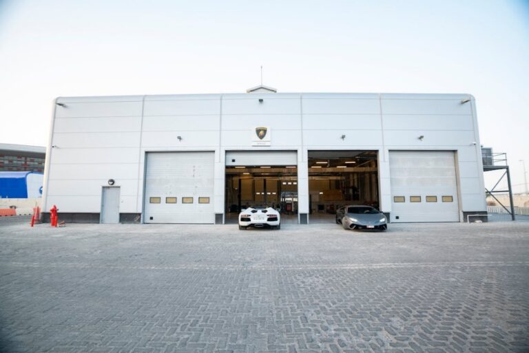 An overhead door in a warehouse